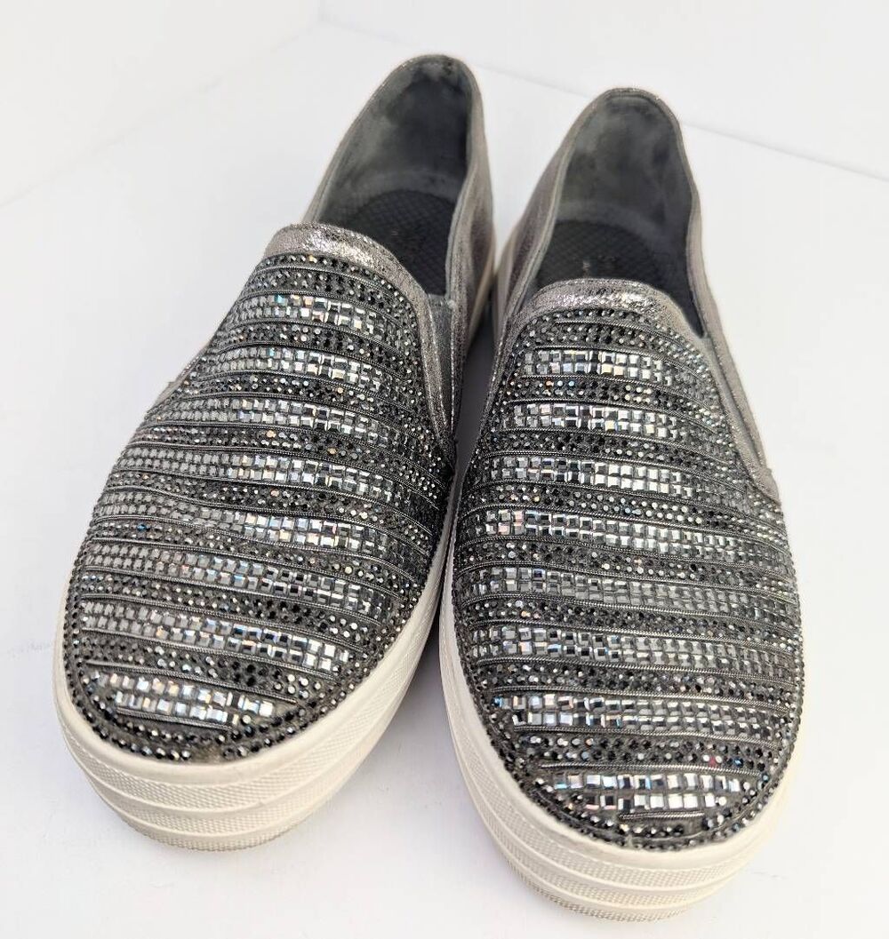 Skechers Street rhinestone silver gunmetal metallic slip on sneaker womens 6 - Picture 5 of 8